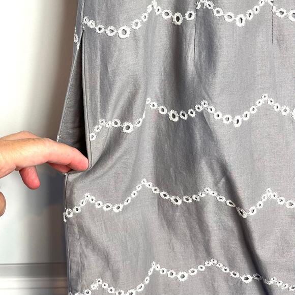 J. Crew Embroidered Gray/White Eyelet Dress Scalloped Strapless 100% Cotton - Picture 3 of 12